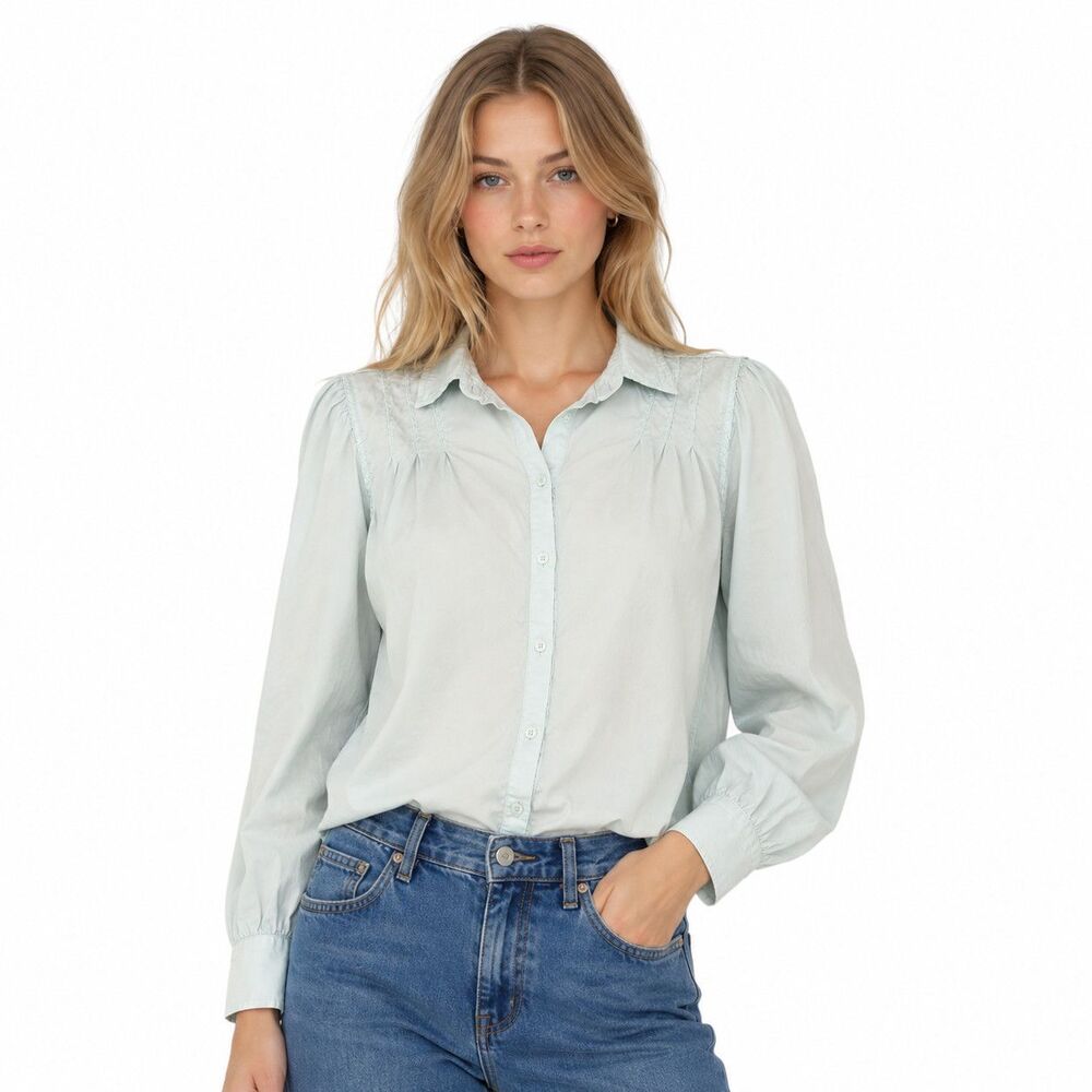 Bella Dahl Shirt Womens S Green Collared Button Front Long Sleeve Lyocell Top